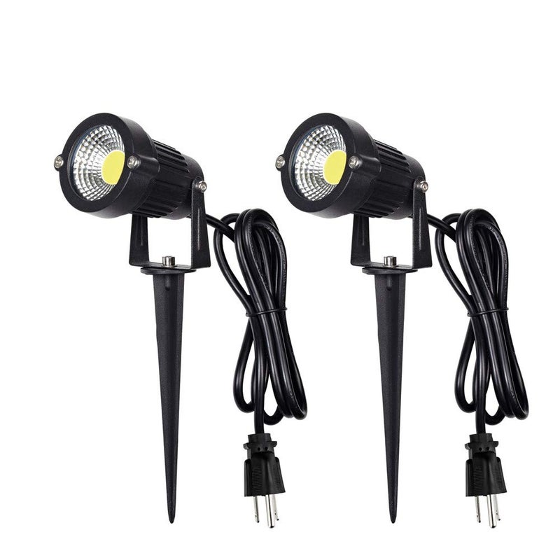 Z_جوده وثقه Z Outdoor Landscape LED Lighting 5W Waterproof Graden Lights COB Led Spotlights with Spiked Stand for Lawn Decorative Lamp US 3- Plug 6500K Daylight White Lights (2 Packs) - Image 1